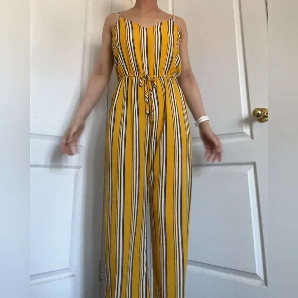 Striped Yellow Jumpsuit - Picture 2 of 5